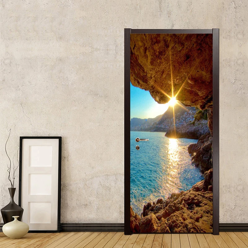 

Self-Adhesive Door Sticker Modern Creative Seascape Photo Mural Wall Papers Living Room Bedroom Home Decor Door DIY PVC Stickers