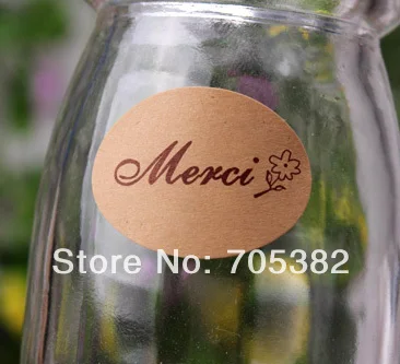 100 Stks/partij Kraft Label Sticker "Merci" Kraft Stickers Gift Sticker (Ss-6864)