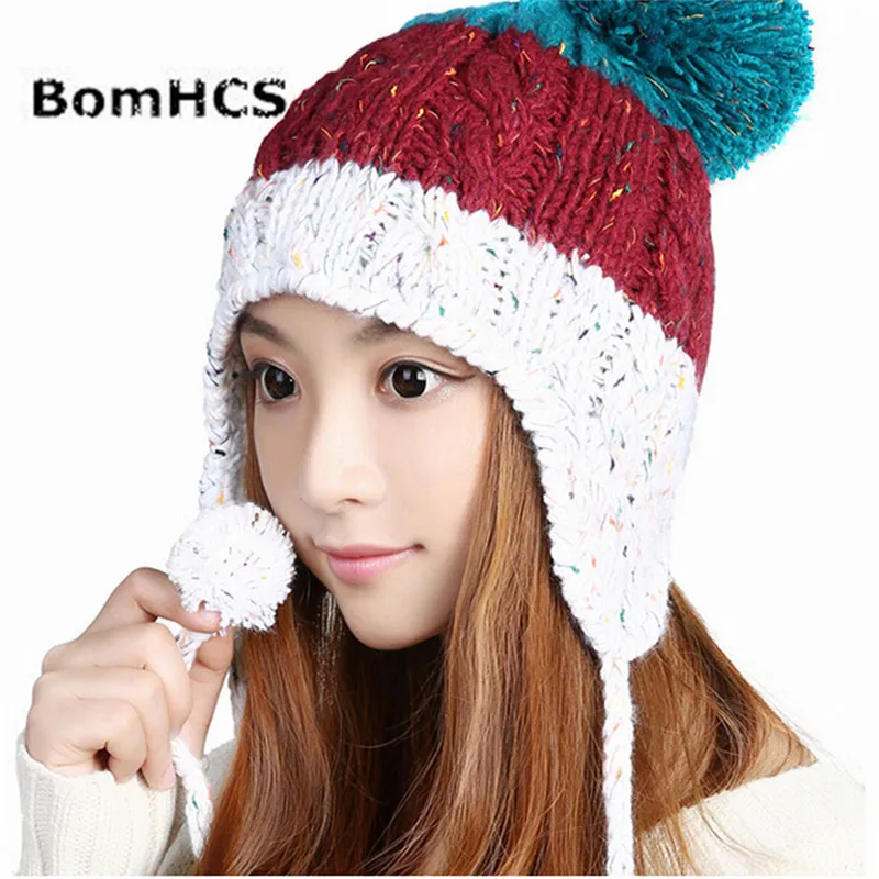 BomHCS Thick Warm Winter Knit Hats Women Lady Handmade Ear Muff Beanie Skully Cap