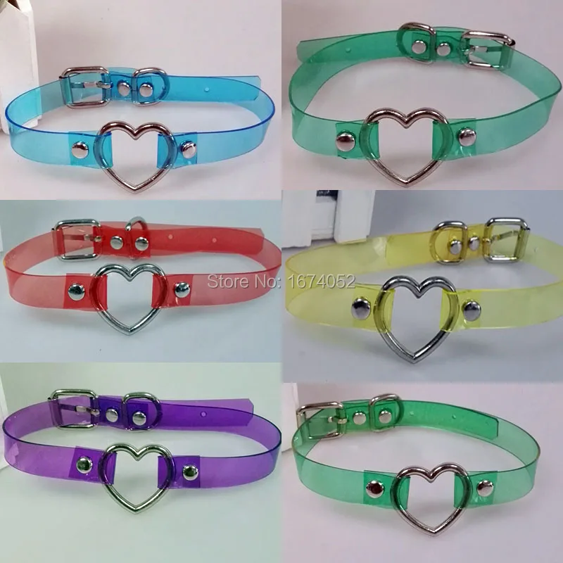 Sexy Kawaii Harajuku Handmade Black Vinyl Pink PVC Clear Choker Heart Buckle Transparent Collar Nekclace