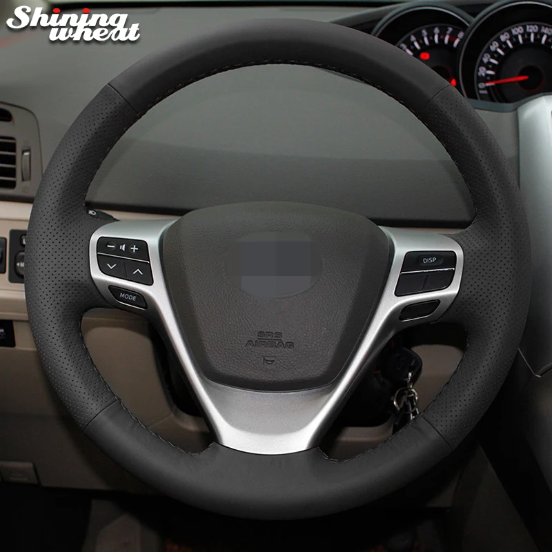 Shining wheat Black Genuine Leather Steering Wheel Cover for Toyota Verso EZ Avensis