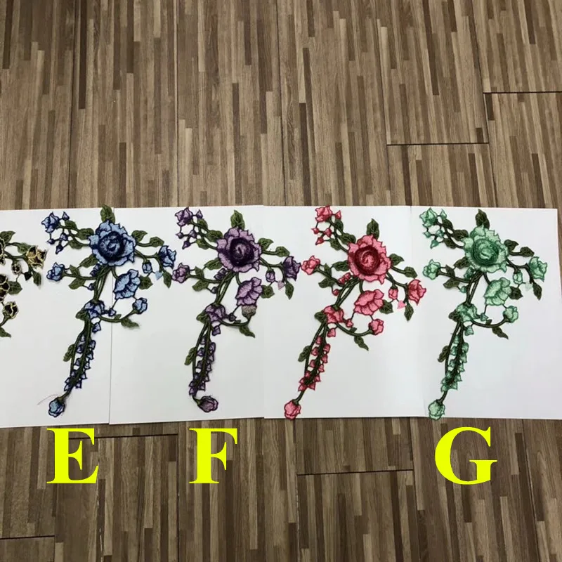 Dyed yarn polyester embroidery 29.5cm*19cm guipure flower patch,embroidery flora applique,7 colors available,HFXP-171217A