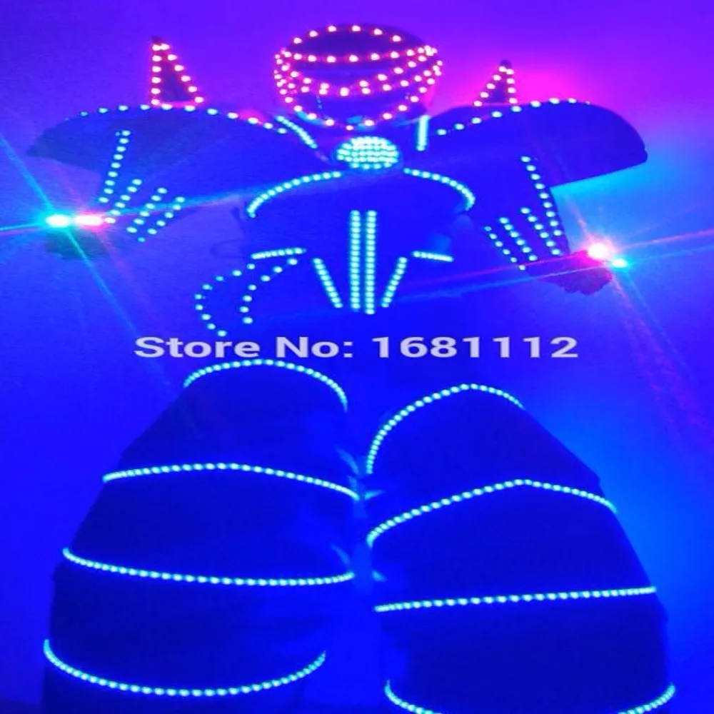 Traje LED Robot Costume led Clothes Stilts Walker Costume LED Suit Costume Helmet Laser Gloves