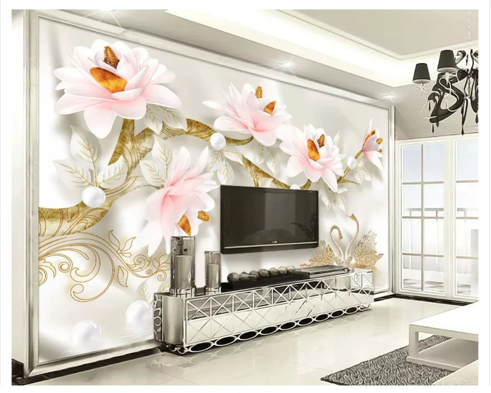 beibehang Custom classic silky fashion wallpaper 3D stereo embossed magnolia European retro TV background wall papers home decor