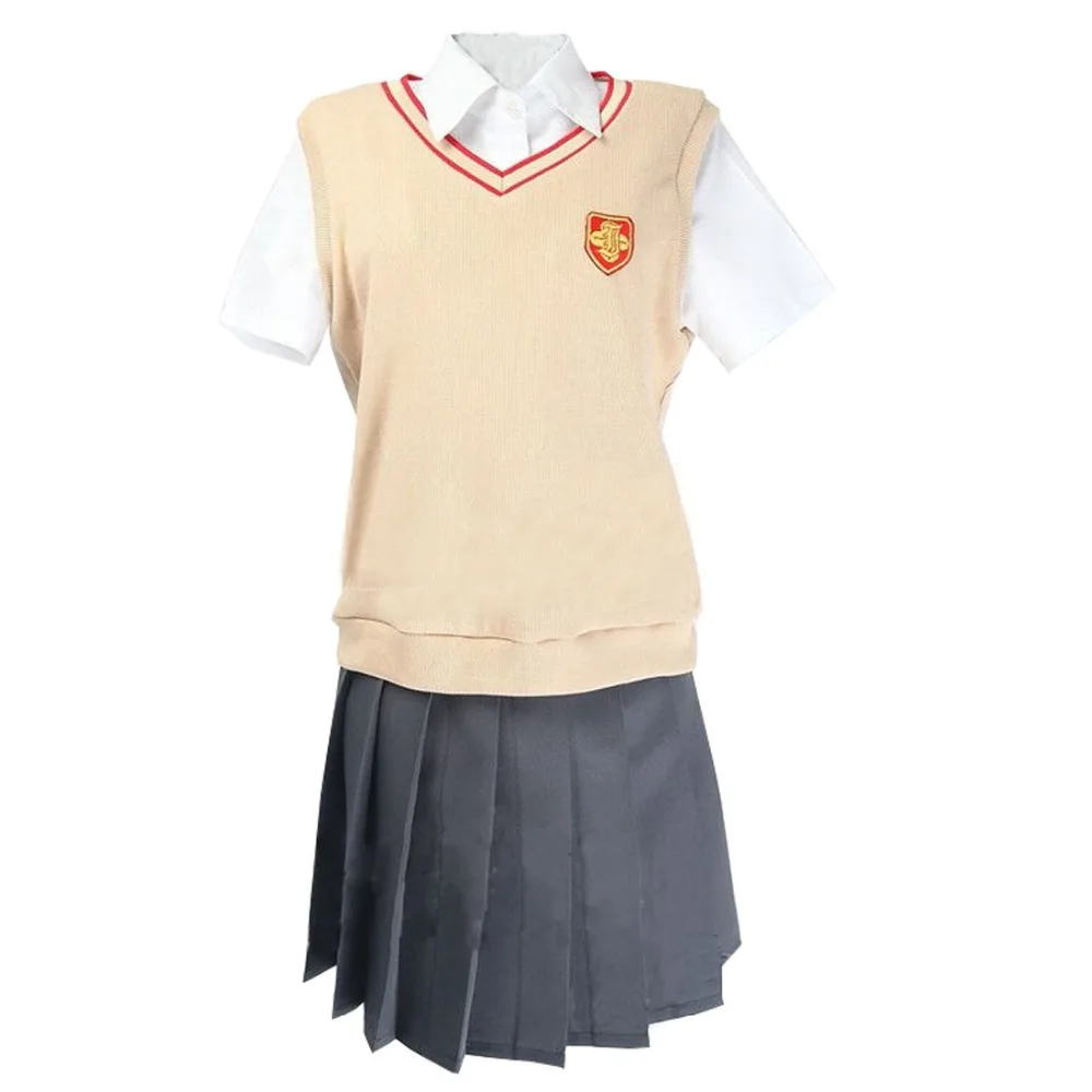 

2018 Toaru Kagaku no Railgun Misaka Mikoto Shirai Kuroko School Uniform Sweater Shirt Skirt Outfit Anime Cosplay Costumes