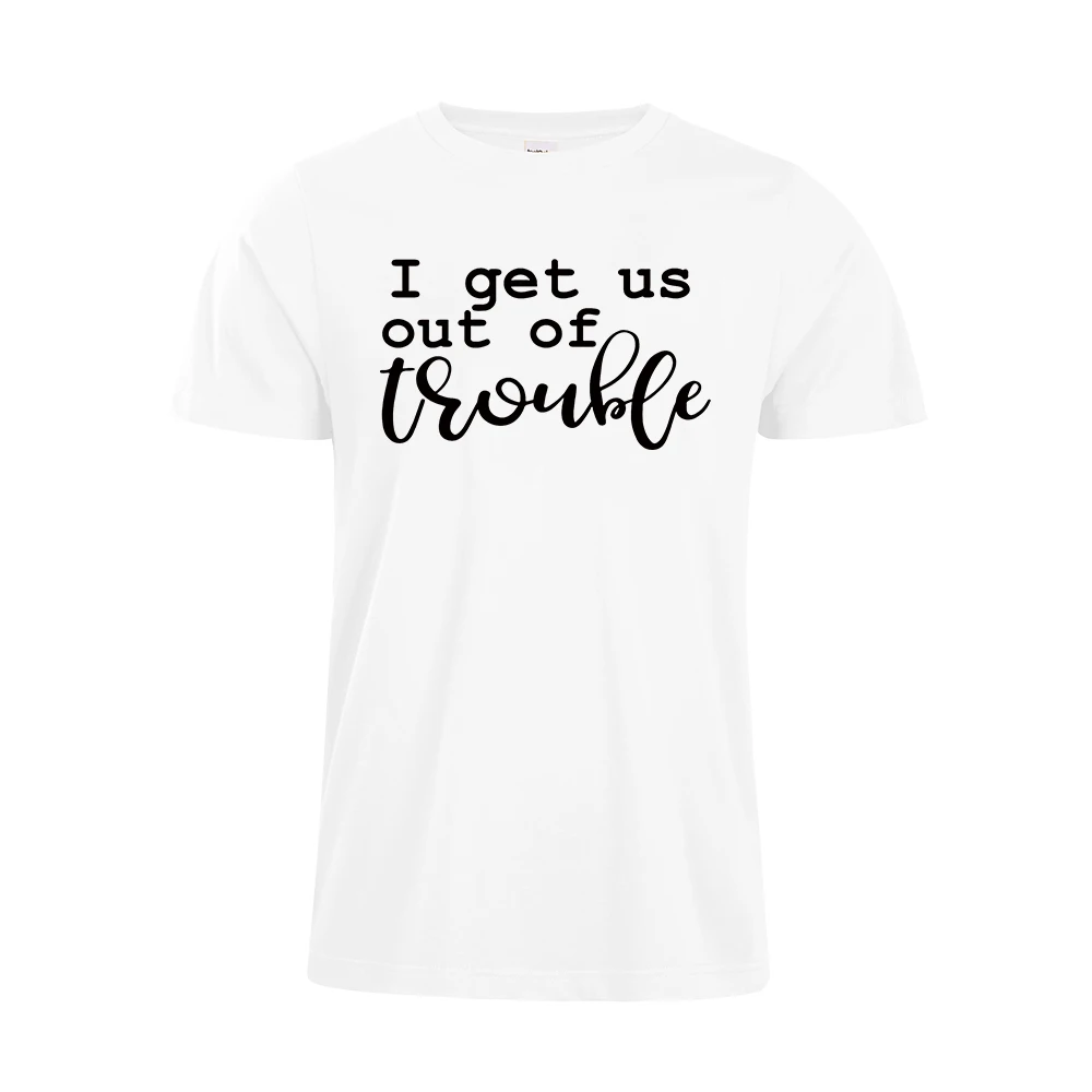 New Funny Best Friend T-Shirt I get us into trouble/I get us out of trouble shirts Matching Shirts Troublemaker Shirts image 5