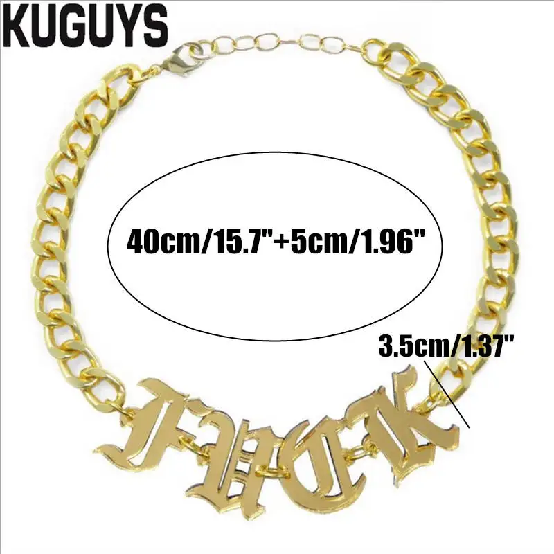 KUGUYS Letters Chokers Necklaces for Women Acrylic Mirror Gold Color Trendy Jewelry HipHop Punk Rock Girls Accessories