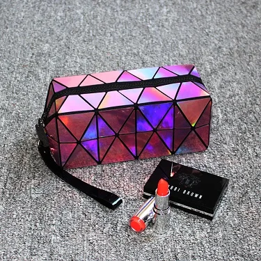 New Geometric Zipper Cosmetic Bags Women Luminous Makeup Bag Ladies Cosmetics Organizer Storage Bag Travel Make Up Bag wholesale