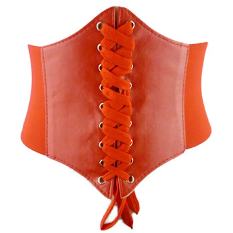 Brand New PU Leather Hot Sale Fashion Women Lace Up Corset Bandage Solid Waist Belt Stretchy Elastic Wide Belt Shape-Making Belt