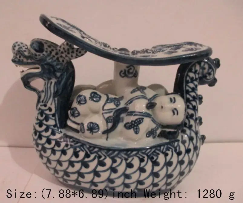 

Exquisite Interesting Chinese blue and white porcelain naughty children dragon statue pillow
