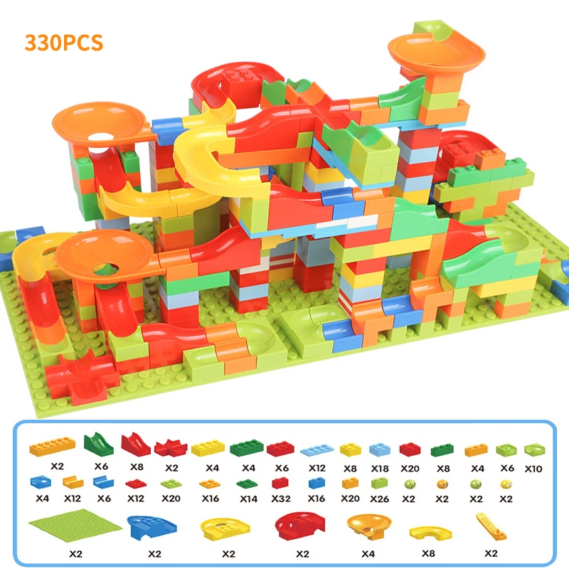 330PCS Mini Size Funnel Slide Building Blocks Marble Race Run Track Maze Ball Building Blocks Set Assemble Bricks Kids Toys