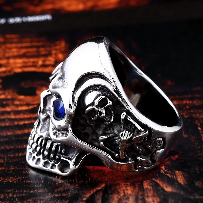 Beier 316L Stainless Steel skull rings for men red/blue eye Party Spree Sculpture high quality ring LLBR8-547R