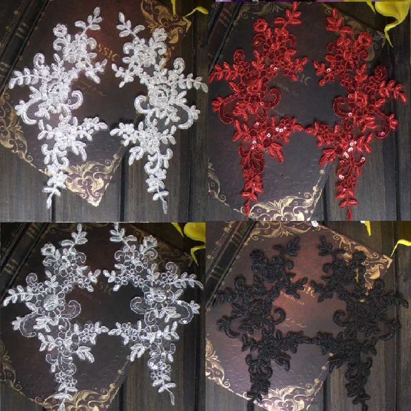 10Pcs 25*12.5cm Embroidered Lace Applique Lace Trim For DIY Wedding Dress many Colors for choice