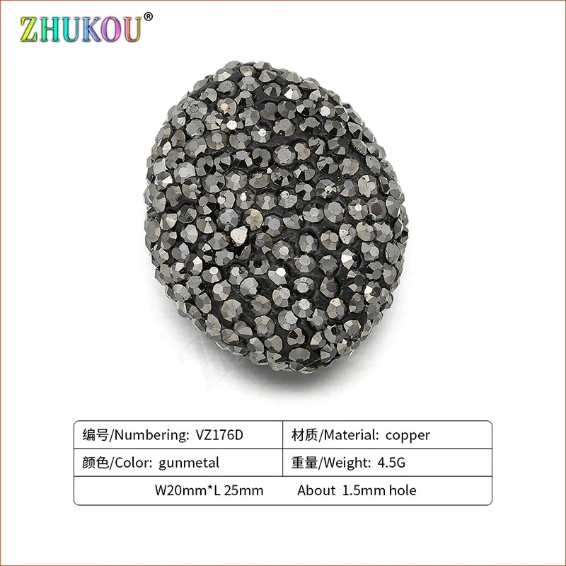 20*25mm Brass Cubic Zirconia Oval Beads for DIY Jewelry Accessories Making, Hole: 1.5mm, VZ176