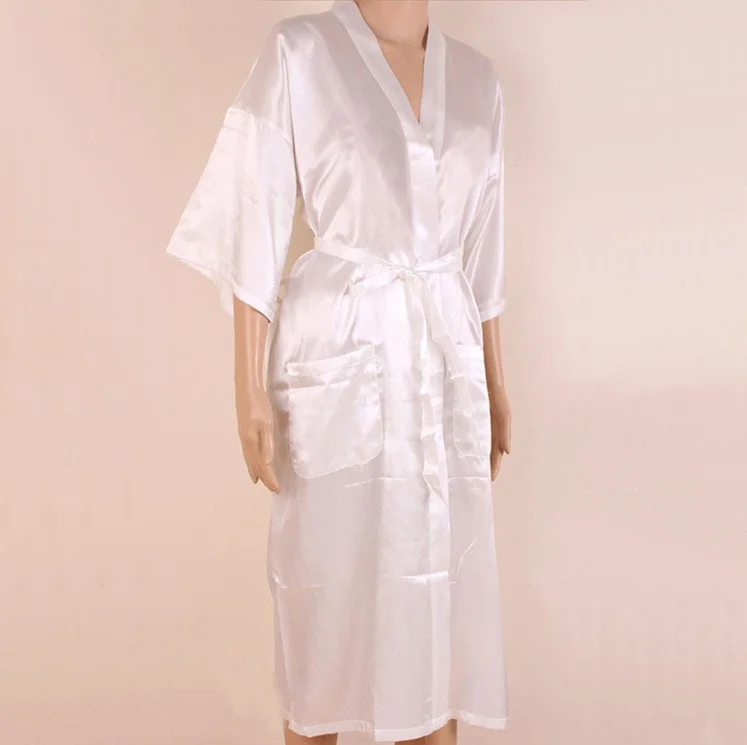 Navy blue Chinese Men\'s Robe Kimono Faux Silk Bath Gown Bathrobe Nightgown Sleepwear Hombre Pijama Size S M L XL XXL XXXL TB01M