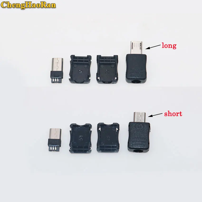 ChengHaoRan 1PCS V8 Long / Short type DIY Micro USB Male Plug Connectors Kit Covers 5P Data Line Accessories Interface