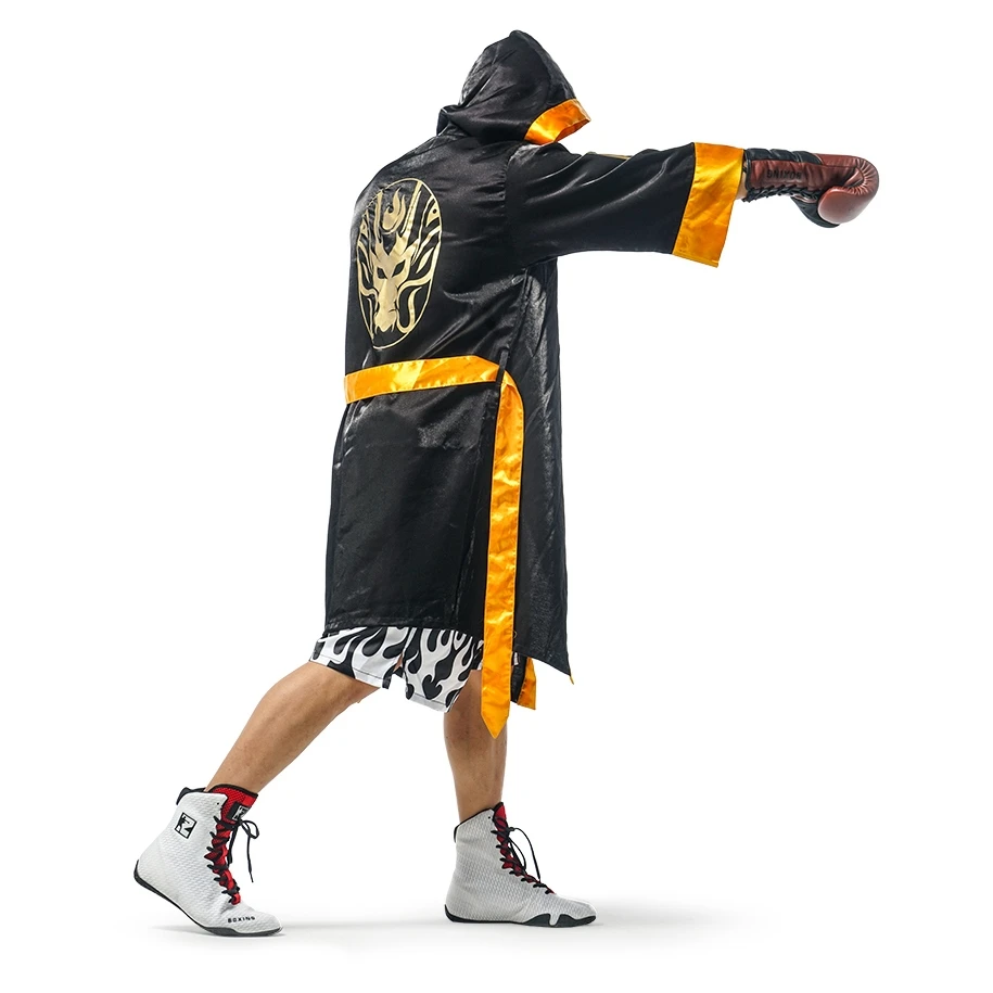 GOLDDEN Black Boxer Robe Cosplay Costume Sports Boxing COUPLE Robe ADULT Boxing Training Bathrobe Boxer Battle Uniform