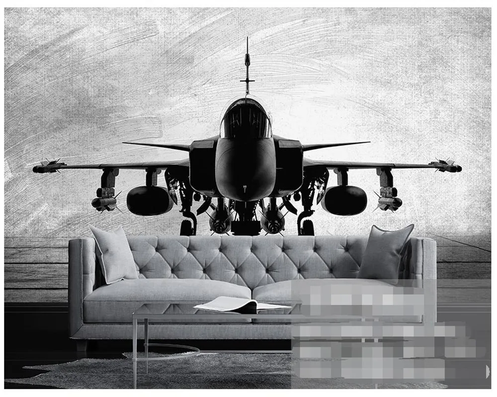 Beibehang Custom Wallpaper black and white fighter background fresco living room bedroom TV background wallpaper for walls 3 d