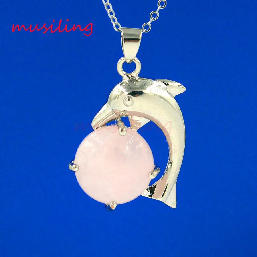 Natural Stone The Dolphin Show Bead Pendants Crystal Pendant Pendulum Silver Plated Accessories Charm Jewelry For Women Mix 19X