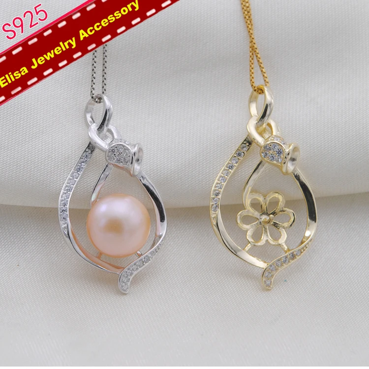 S925 Sterling Silver Tulip Design Pearl Pendant Settings Women DIY Pearl Pendant Components Flora Pendant Accessory 3Pcs/Lot