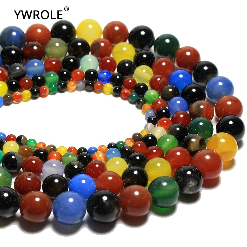 New Natural  Mix Colorful Agates Colorful Stone Round Loose Beads For jewelry Making 4/6/8/10/12 MM DIY Bracelet Strand 15.5\'\'