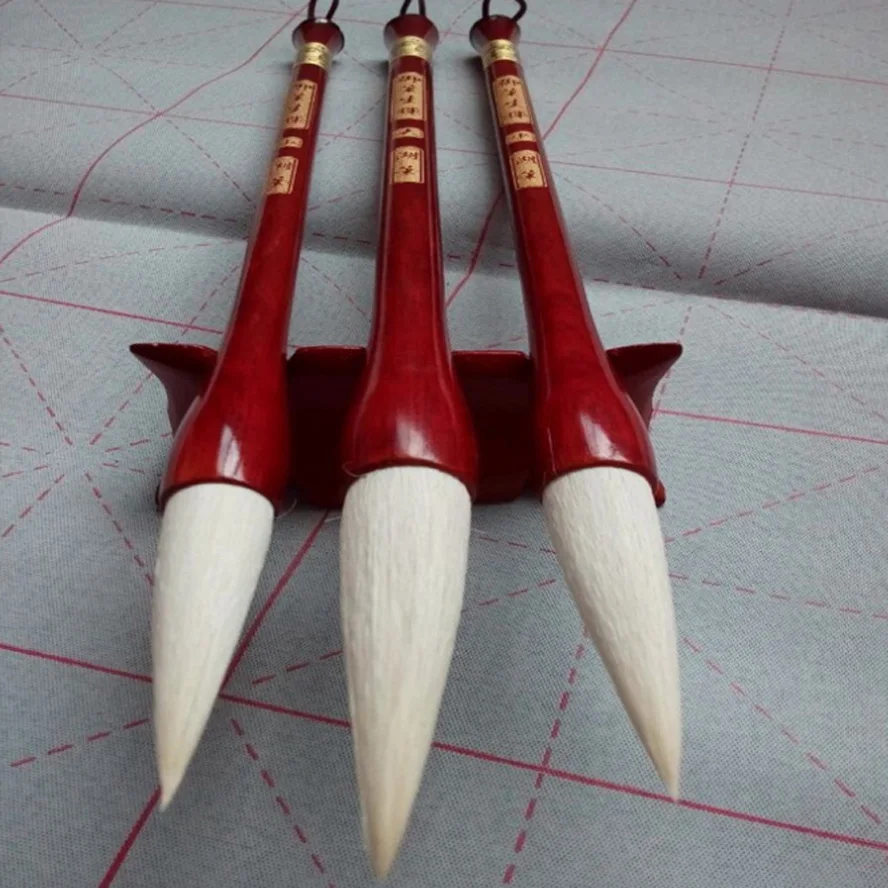 3pcs Chinese Calligraphy Brush Wool hair brush with red wood pen holder for painting calligraphy artist supplies