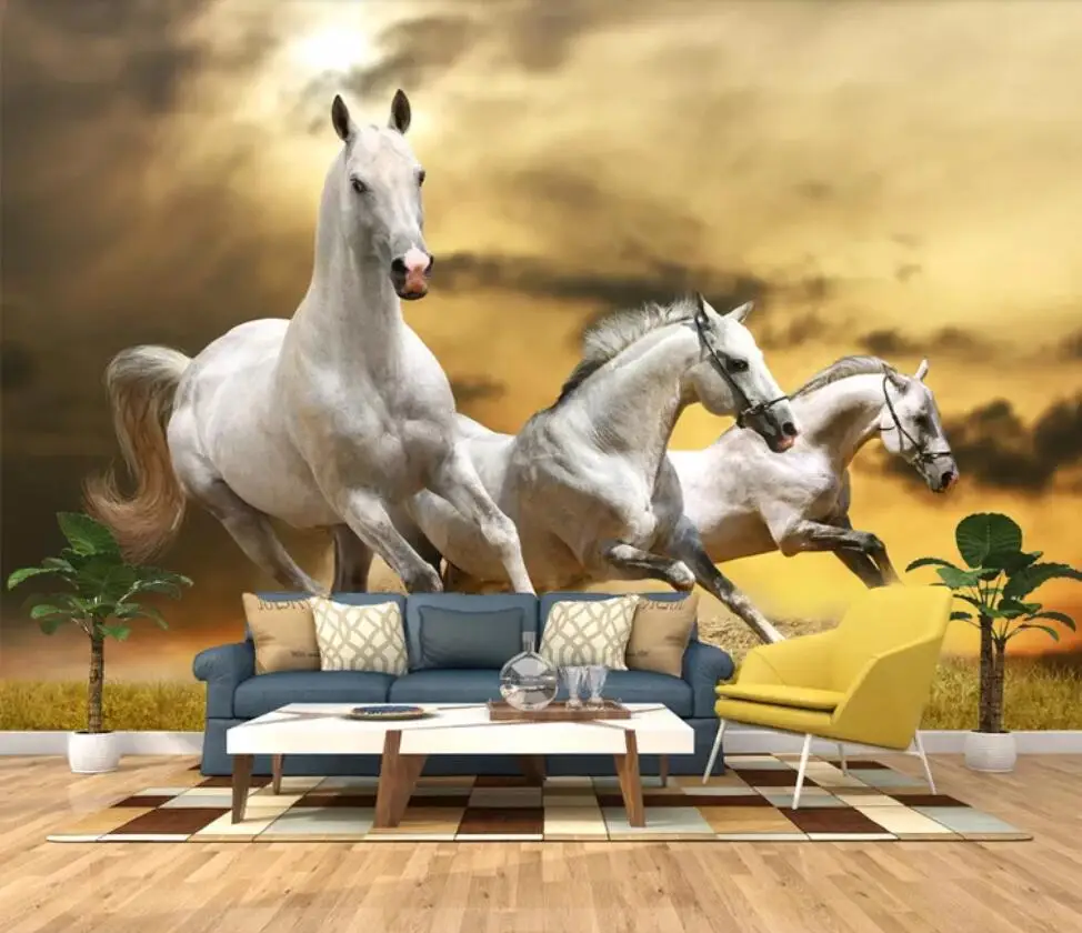 

Nordic contracted dream runs white horse setting wall picture decorates wallpaper mural