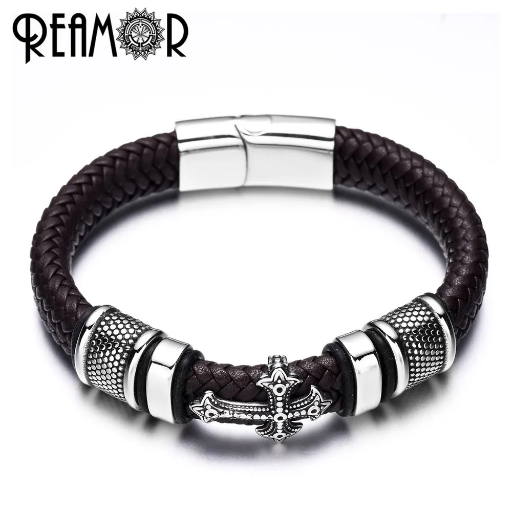 REAMOR 10pcs 316l Stainless Steel 12*6mm Square Hole Charms Beads Leather Bracelet DIY Jewelry Wholesale Blank Logo Spacer Bead