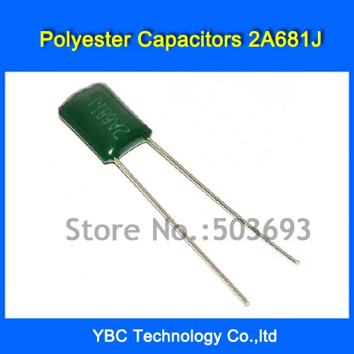 

Free Shipping 500pcs/lot Polyester Film Capacitor 2A681J 100V 680PF 0.68NF