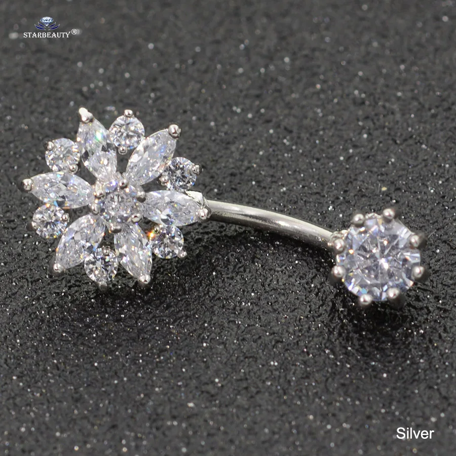 Starbeauty 1Pc 14G Crystal Snowflake Belly Button Piercing Belly Ring Earring Surgical Steel Navel Jewelry