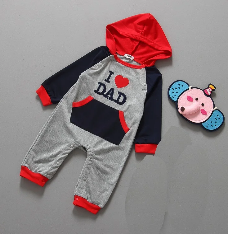 Autumn Baby Boys Long Rompers Bebe Girls Hooded Jackets Shirts I Love Dad Mom Outfits Overall Toddler Romper Jumpsuits