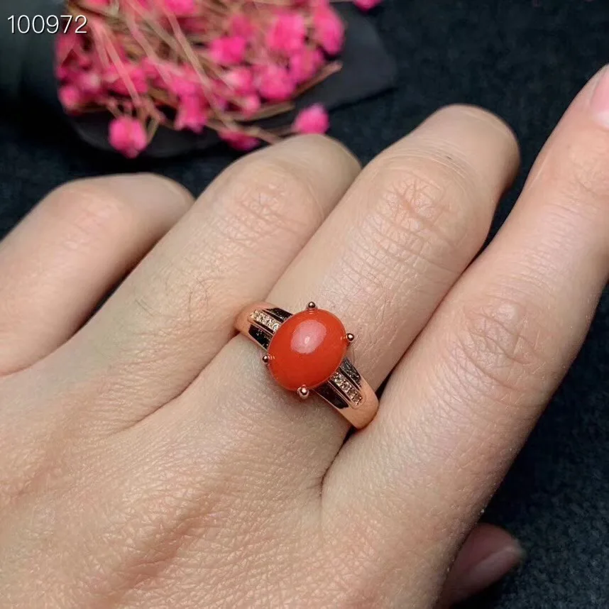 Natural Red Coral ring Wedding Ring 925 sterling silver Fine jewelry 8*10mm gemstone Handworked rings