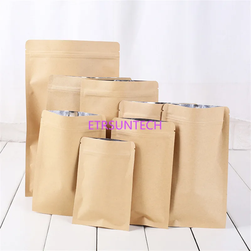 6*8cm/8*11cm/10*15cm Kraft Paper Mylar Storage Packing Pouches Kraft Aluminum Foil Heat Seal  Packaging Bag