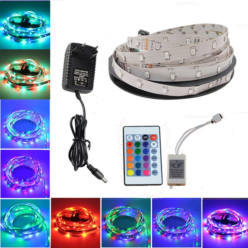 5M 10M RGB LED Strip SMD 2835 DC12V LED String Tape Ribbon + IR Remote  Controller + 12V 3A 5A EU UK Adapter  for Christmas