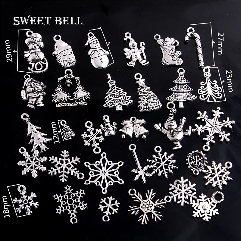 SWEET BELL 100pc Vintage Metal Christmas Charm for Jewelry Making DIY Christmas Gift Pendant Charms Jewelry Handmade Crafts 6207