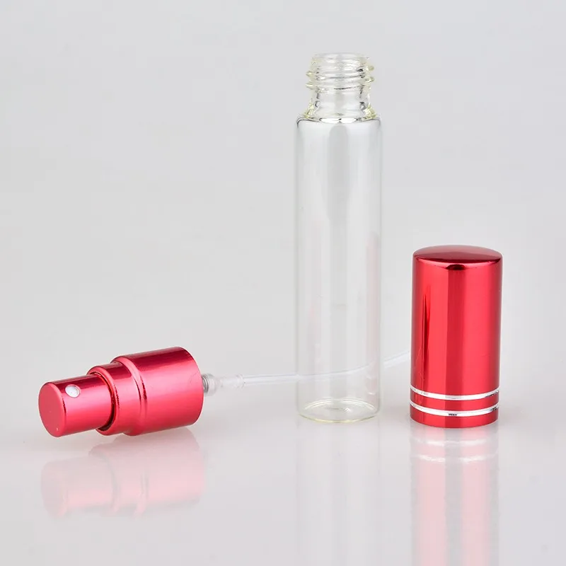 20pcs/lot 5ML 10ML 15ML Transparent Thin Glass Spray Bottle Sample Glass Vials Portable Mini Perfume Atomizer Gold Sil