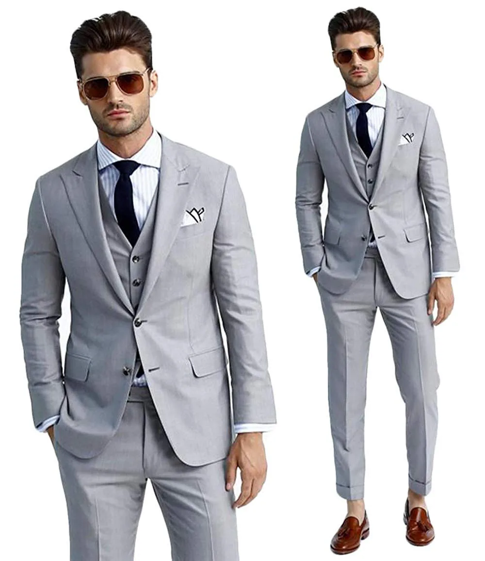 

2020 New Silver Men's Suits Three Pieces Formal Notch Lapel Tuxedos Pockets Blazers Coat Groomsmen Suitable (Blazer+vest+Pants)