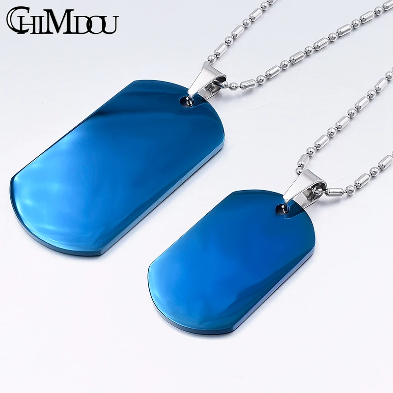 CHIMDOU Solider's Gift !! Military Style Rock Cool blue stainelss steel dog tag blank pendant necklace for men women VJP16