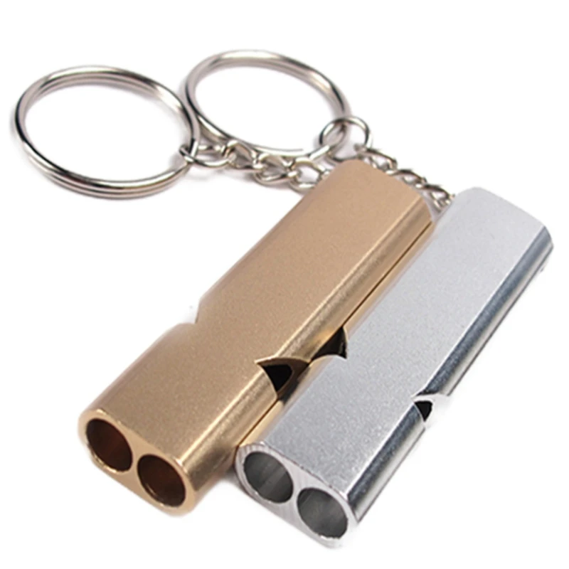 

100pcs/lot Double frequency Outdoor Emergency Survival Whistle Keychain Aluminum Alloy whistles Camping Hiking Accessory Tool