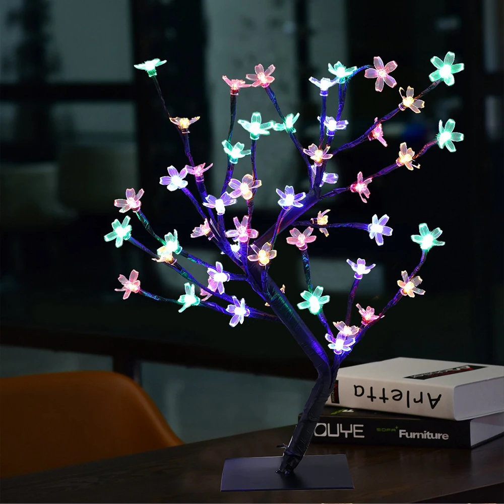 Colorful 48 LED Cherry Plum Blossom Desk Lamps Xmas Tree AC110/220V Night Lamp Indoor Party Wedding Gift Home Decor Table Lights