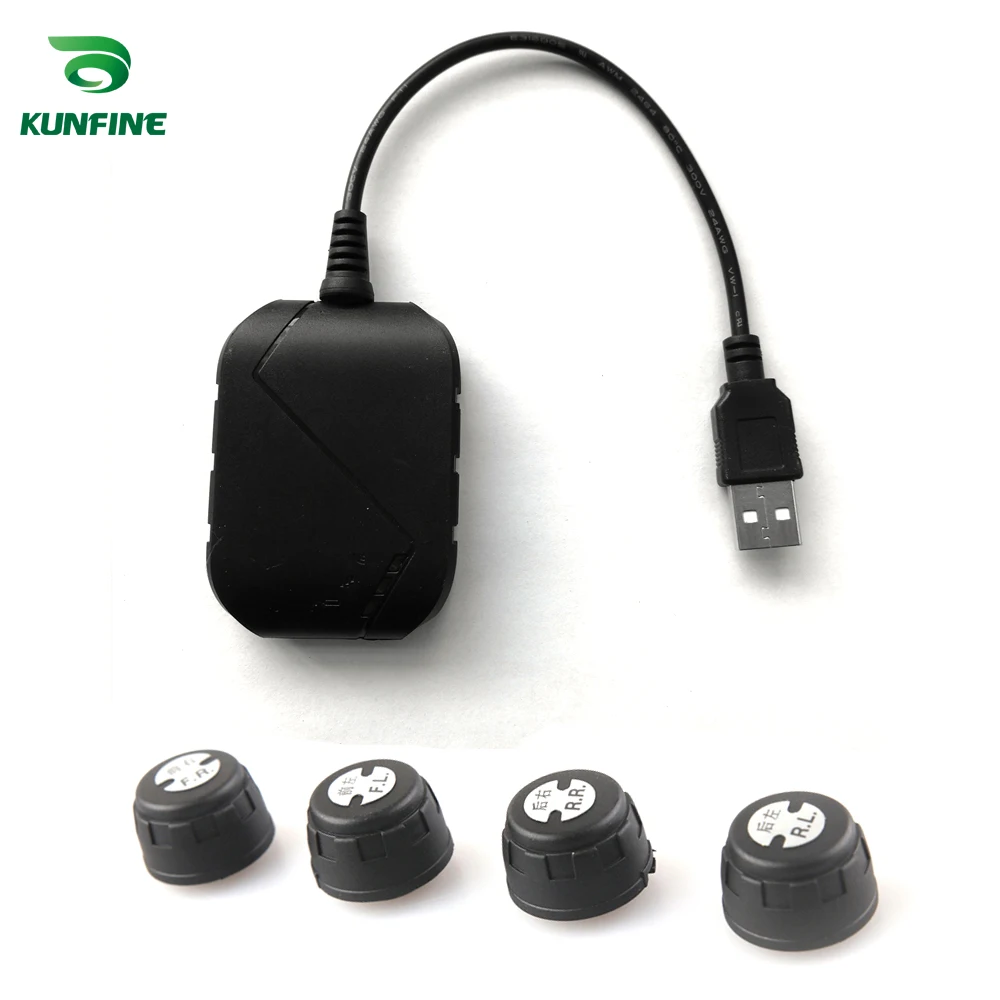 KUNFINE USB Android TPMS Tire Pressure Monitoring System Display Alarm System 5V Android Navigation Car Radio With 4 Sensors