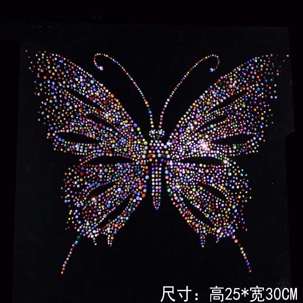 

2pc/lot Colorful butterfly rhinestones motif hot fix rhinestone transfer motifs iron on patches appliques for bag shoes cap