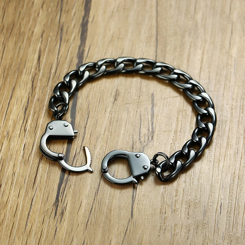 Hip Hop Handcuffs Bracelet For men 20.5mm Stainless Steel Personality Bracelet Male Bangle Friendship Gift Punk Jewelry