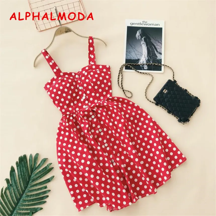 

ALPHALMODA Summer Women Printed Beach Sundress Single Breasted Padded High Waist Female Holiday Tank Vestidos