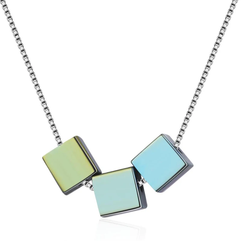 KOFSAC Trendy 925 Silver Necklaces For Women Jewelry Fashion Gradual Change Square Pendant Necklace Lady Engagement Accessories