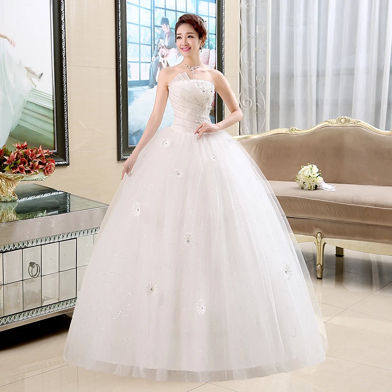 Wedding Dress New Fashion Bride Married Lace Flower Dresses Ball Gowns Wedding Dresses Lace Up