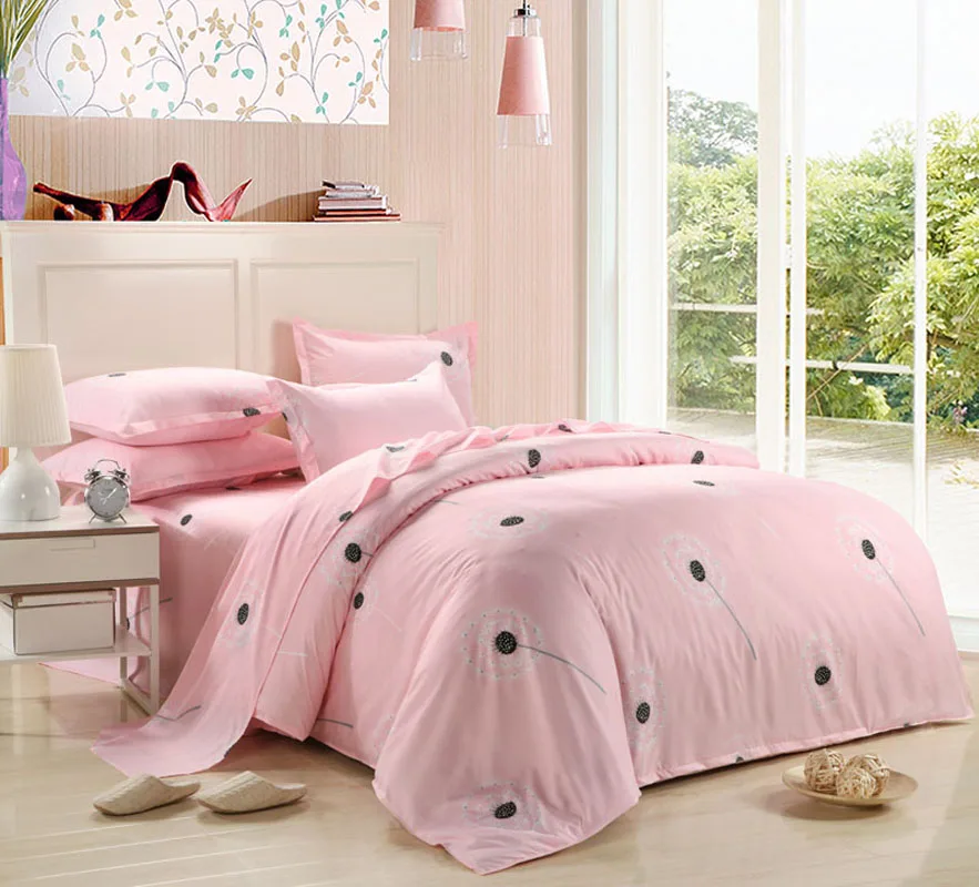 2017 New Bedding Set Duvet Cover Set For USA Europe,4-7Pcs bedclothes For Russia Pink Dandelion