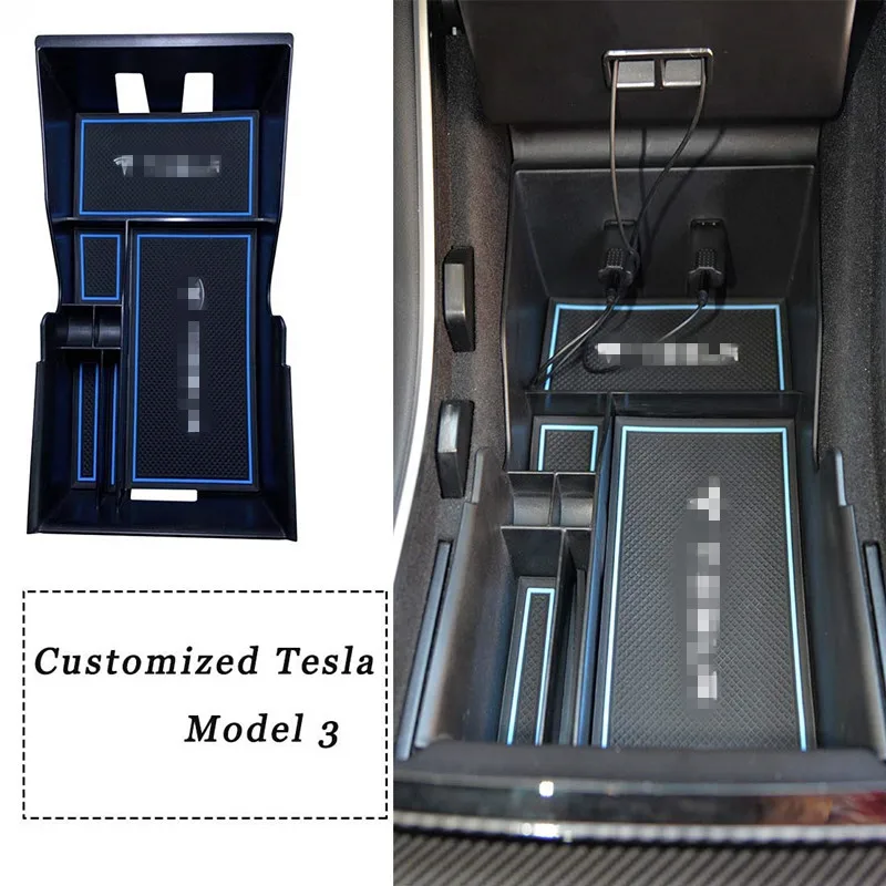 Car Center Console Organizer Tray for 2017 2018 2019 Tesla Model 3 Storage Box Phone Mount Coin Sunglasses Holder Container