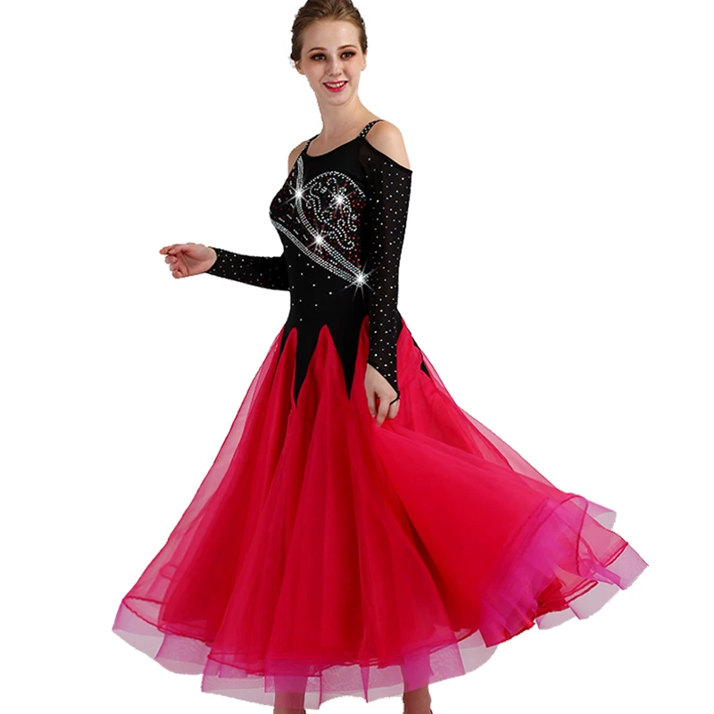 CACARE-vestidos de competición de baile de salón personalizados, con diamantes de imitación de flamenco, vestido de baile estándar, D0973, manga de malla