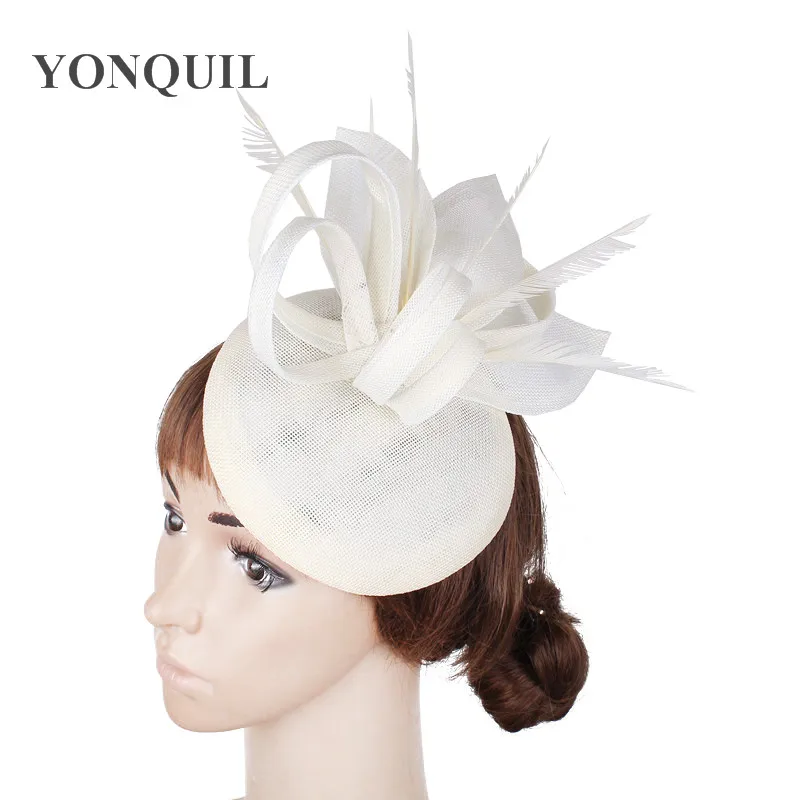 Elegant Women Bride Fashion Fascinator Party Hat Wedding Cap With Feather Hair Accessories For Race Church Cocktail Headpiece